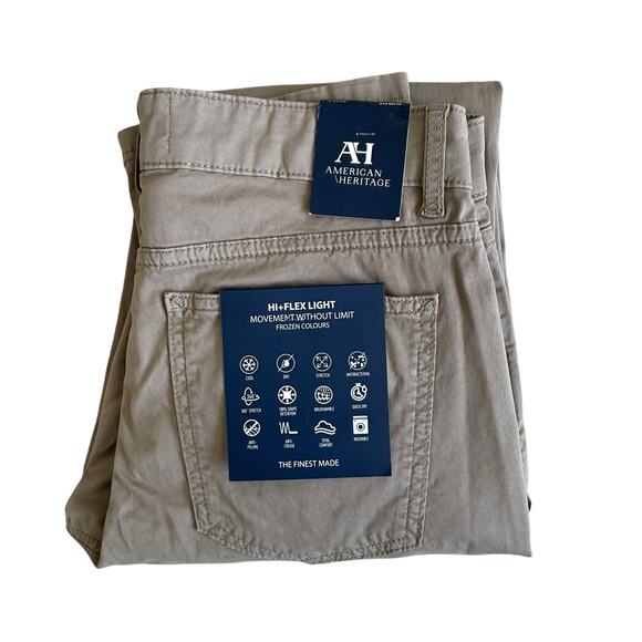 American Heritage Men's Khaki Trouser Pants Size 32 Slim Fit Stretch Beige NEW - Picture 15 of 15